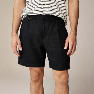 Men's J.Crew 7.5'' pleated linen Shorts Black USA BWGVRDQ87