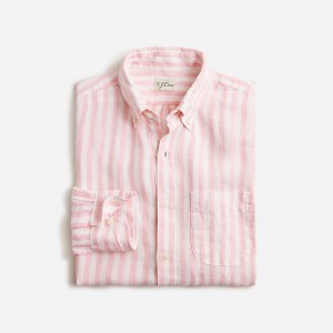 Men's J.Crew Baird McNutt Irish linen Shirts Bengal Stripe Blush Pin USA TRHEWAZ16