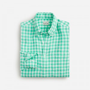 Men's J.Crew Baird McNutt Irish linen Shirts Kells Gingham Aqua USA ILZGRVJ97