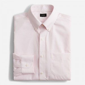 Men's J.Crew Bowery wrinkle-free with button-down collar Dress Shirts Classic Stripe Pink Whi USA HTKBFIQ42