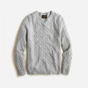 Men's J.Crew Cashmere cable-knit Sweaters Hthr Grey USA IMXKROA73