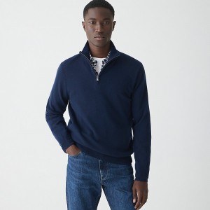 Men's J.Crew Cashmere half-zip Sweaters Navy USA JMSZBDY89