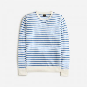 Men's J.Crew Cashmere jacquard crewneck Sweaters Ivory Amalfi Blue Strip USA JQESMTF32