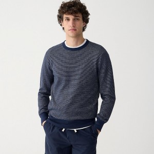 Men's J.Crew Cotton piqué-stitch crewneck Sweaters Darkest Indigo Natural USA FCOTUJK51