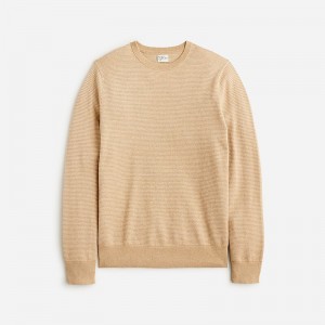 Men's J.Crew Cotton piqué-stitch crewneck Sweaters Hthr Warm Camel Natural USA GULRWAM14