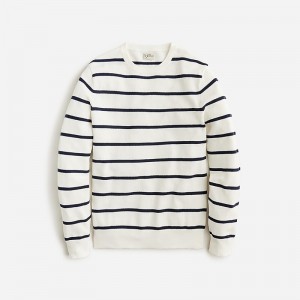 Men's J.Crew Cotton piqué-stitch crewneck Sweaters Ivory Navy Stripe USA JAFYZSK30