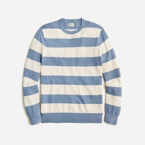 Men's J.Crew Cotton piqué-stitch crewneck Sweaters Hthr Bluestone Stripe USA BEMFPRN82