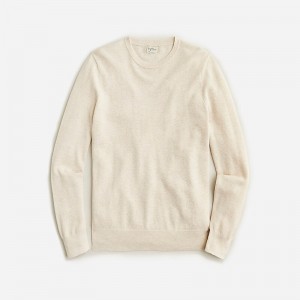 Men's J.Crew Cotton piqué-stitch crewneck Sweaters Hthr Natural USA FXYNHTC45