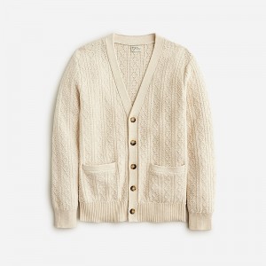 Men's J.Crew Heritage cotton pointelle-stitch cardigan Sweaters Hthr Natural USA SKLNORE93