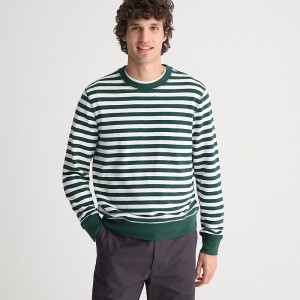 Men's J.Crew Long-sleeve textured sweater T-shirts Green Ivory Prep Stripe USA JBCEXYT56