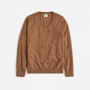 Men's J.Crew Merino wool V-neck Sweaters Hthr Chestnut USA RUZIPHQ80