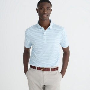 Men's J.Crew Performance with COOLMAX® Polo Shirts Lt Blue White Par Strip USA DXQGALR72