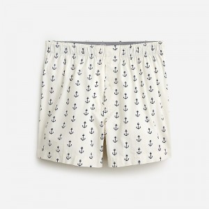 Men's J.Crew Printed Boxers Anchor White Navy USA UPWJZOG25