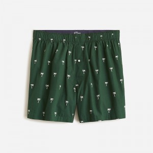 Men's J.Crew Printed Boxers Simple Palm Green White USA DSHBMVL14