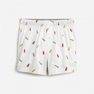 Men's J.Crew Printed Boxers Surferboard White Multi USA XOYNSGP14