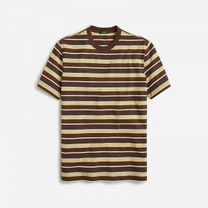 Men's J.Crew Relaxed premium-weight cotton T-shirts Brown Khaki Kurt Stripe USA DUWTGOA89