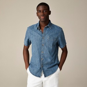 Men's J.Crew Relaxed short-sleeve midweight denim Shirts Lake Wash Denim USA LXTHQWD48