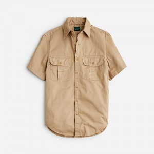 Men's J.Crew Relaxed short-sleeve midweight denim Shirts Classic Khaki USA WVTNJQS71