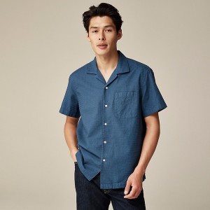 Men's J.Crew Relaxed short-sleeve textured cotton camp-collar Shirts Navy Shoreline USA KIBMFYT39