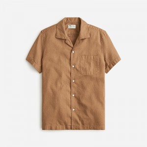 Men's J.Crew Relaxed short-sleeve textured cotton camp-collar Shirts Dark Caramel USA YNHLSGB64