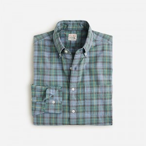 Men's J.Crew Secret Wash cotton poplin Shirts Henry Tartan Blue Green USA AWFVHND10