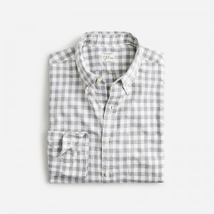 Men's J.Crew Secret Wash cotton poplin Shirts Bleecker Gingham Grey USA MWGVQJR51