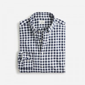 Men's J.Crew Secret Wash cotton poplin Shirts Bleecker Gingham Navy USA TFZULJG18