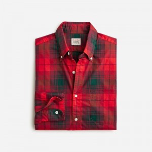 Men's J.Crew Secret Wash cotton poplin Shirts Louie Plaid Red Dk Gree USA QBPGTMF67