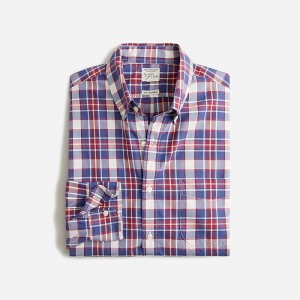 Men's J.Crew Secret Wash organic cotton poplin Shirts Hunters Plaid Blue Whit USA IQBRXPE45