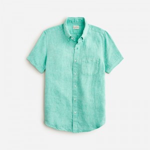 Men's J.Crew Short-sleeve Baird McNutt Irish linen Shirts Aquamarine USA BGUASOZ01