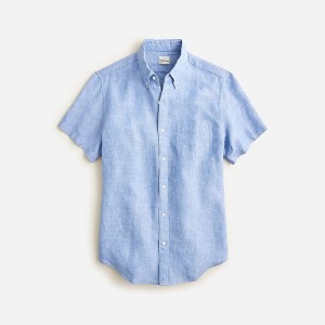 Men's J.Crew Short-sleeve Baird McNutt Irish linen Shirts Amalfi Blue Linen Yd USA NAIULMO32