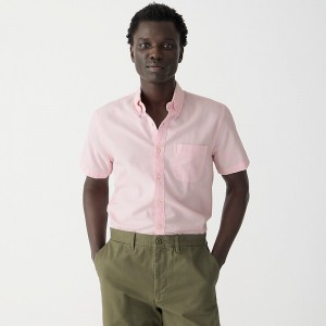 Men's J.Crew Short-sleeve Broken-in organic cotton oxford Shirts Orchid Pink Oxford USA PYDMFBX87