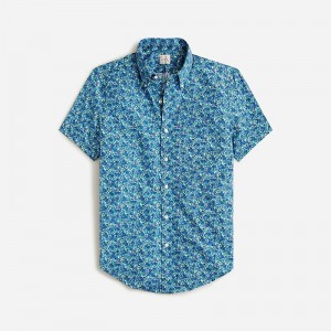 Men's J.Crew Short-sleeve Secret Wash cotton poplin Shirts Meadow Floral Blues USA GZLAHFD76