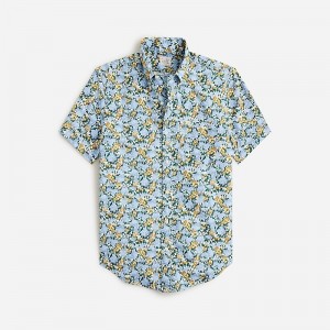 Men's J.Crew Short-sleeve Secret Wash cotton poplin Shirts Field Flower Blue Gold USA ZNPGLUB40