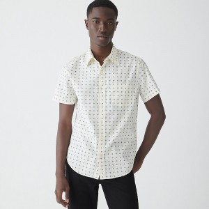 Men's J.Crew Short-sleeve Secret Wash cotton poplin with point collar Shirts Caspar Diamond Ivory In USA VOAXWGR81