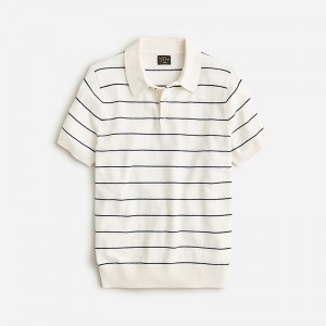 Men's J.Crew Short-sleeve cashmere sweater Polo Shirts Ivory Navy Stripe USA OZVYFMJ50