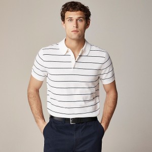 Men's J.Crew Short-sleeve cashmere sweater Polo Shirts Ivory Navy Stripe USA JPOQUIV45