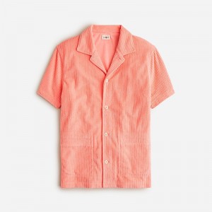 Men's J.Crew Short-sleeve corded terry camp-collar Shirts Geometric Orange USA NGTXSFV27