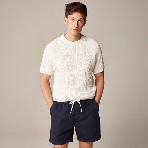 Men's J.Crew Short-sleeve cotton cable-knit Sweaters White USA EZOGWNK56