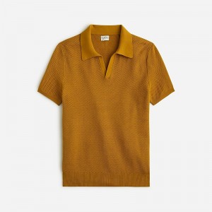 Men's J.Crew Short-sleeve cotton mesh-stitch johnny-collar sweater Polo Shirts Baked Earth USA PSEXZIU23