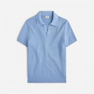 Men's J.Crew Short-sleeve cotton mesh-stitch johnny-collar sweater Polo Shirts Fresh Pond USA EPVUTFM31