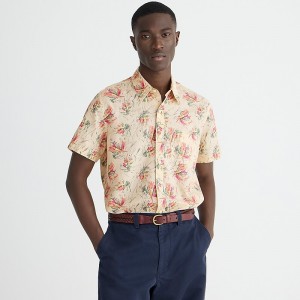 Men's J.Crew Short-sleeve cotton-linen blend Shirts Dune Flower Natural Mul USA RHOEZMJ37