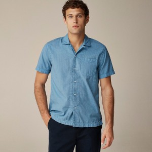 Men's J.Crew Short-sleeve garment-dyed seersucker camp-collar Shirts Icy Pool USA HZLSVCX48