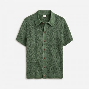 Men's J.Crew Short-sleeve linen diamond-stitch sweater Polo Shirts Green USA ZUTYIVX68