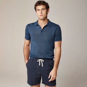 Men's J.Crew Short-sleeve linen sweater Polo Shirts Navy USA UOYZEQM04