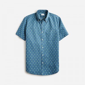 Men's J.Crew Short-sleeve seersucker with point collar print Shirts Flower Stamp Shadow Blu USA WXZQMTP43