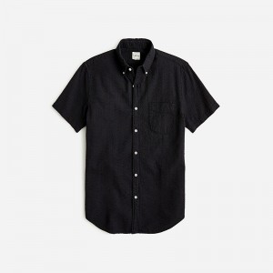 Men's J.Crew Short-sleeve seersucker with point collar print Shirts Black USA ESDIOCY58