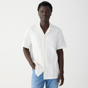 Men's J.Crew Short-sleeve textured cotton camp-collar Shirts Ivory USA IUYEKXW29