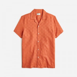 Men's J.Crew Short-sleeve textured cotton camp-collar Shirts Baked Terracotta USA IQMJBTO83