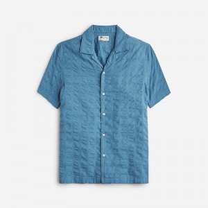 Men's J.Crew Short-sleeve textured cotton camp-collar Shirts Dusty Sea USA VEJBFCP02